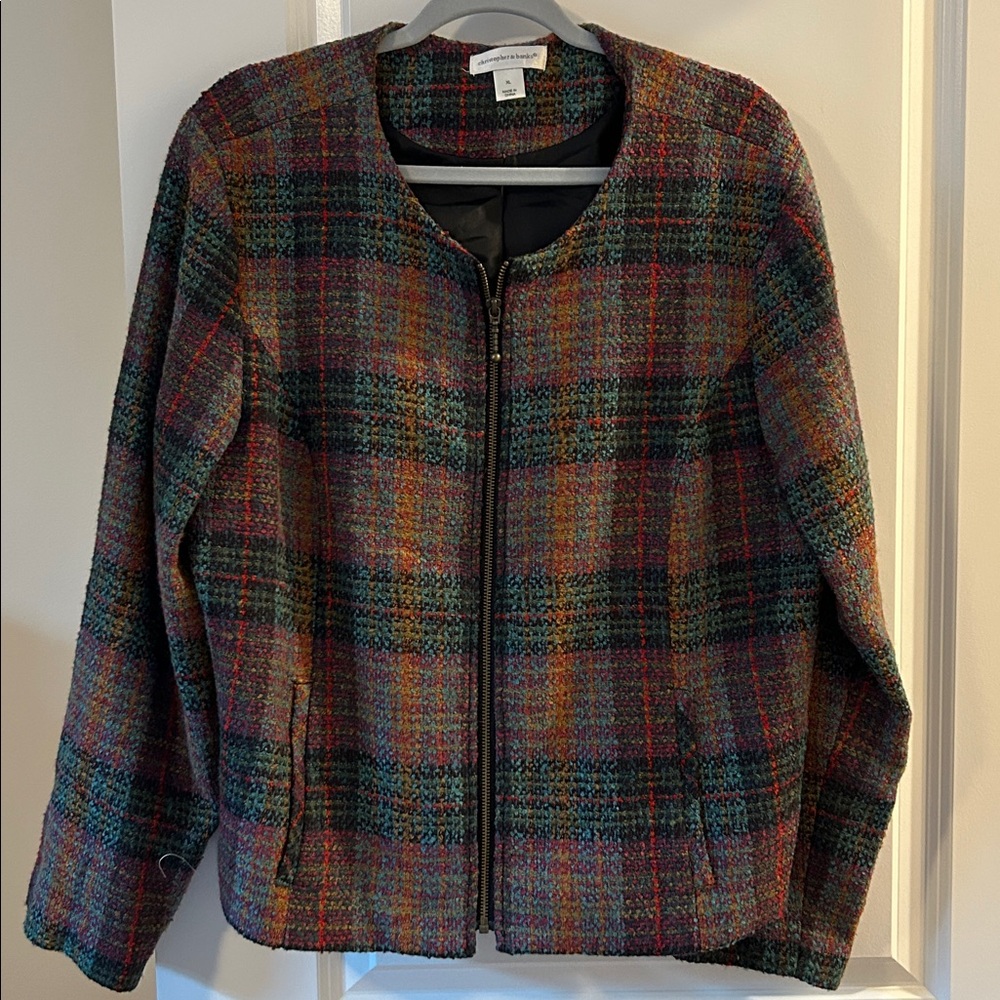 Christopher & Banks Wool-Blend Multicolor Plaid Blazer